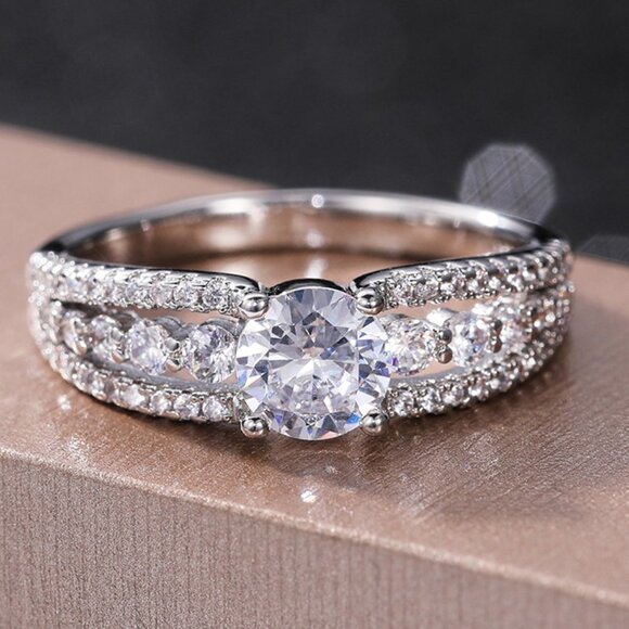 Diamond Shiny CZ Romantic Pure Silver Dainty Wedding Ring for Women, K868